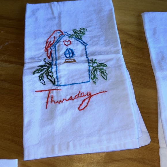 Flour sack embroidered Days of the Week Birdhouses - Picture 6 of 10